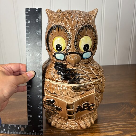 Vintage Owl Cookie Jar Retro Pottery Kitchen Canister Wise Owl Teacher - Picture 13 of 16